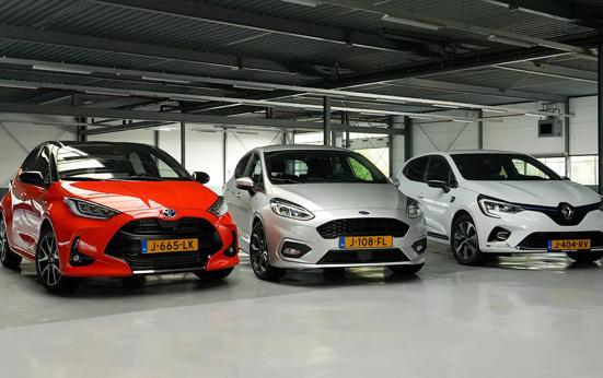 Test hybride trio Ford Fiesta, Renault Clio en Toyota Yaris