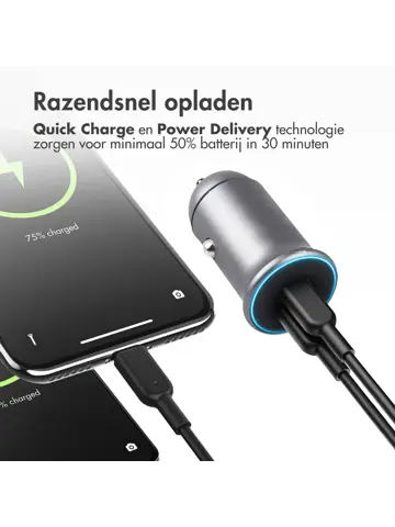 Autolader - 1x USB-C & 1x USB - 60W