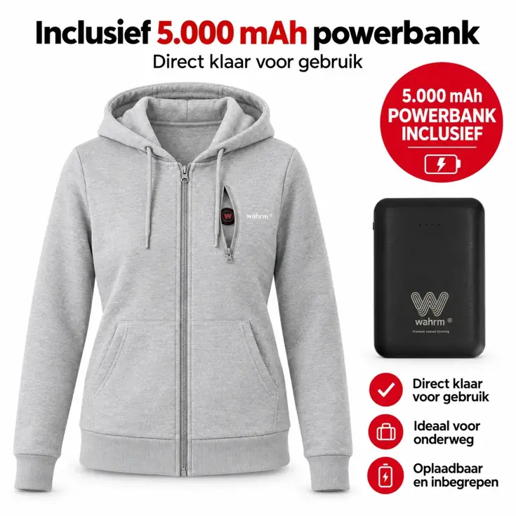 Infrarood Verwarmde Zipper Hoodie – Dames  Grijs