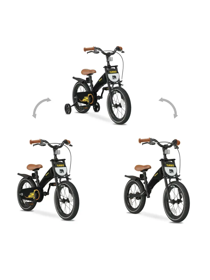 Turbo Kinderfiets 16 inch - 3 in 1 - Loopfiets