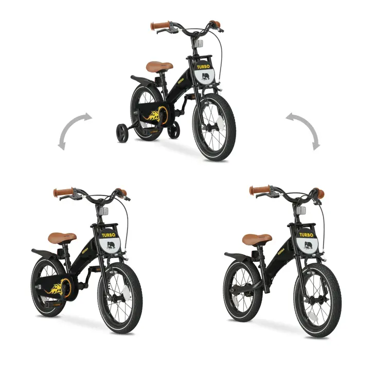 Turbo Kinderfiets 14 inch - 3 in 1 - Loopfiets