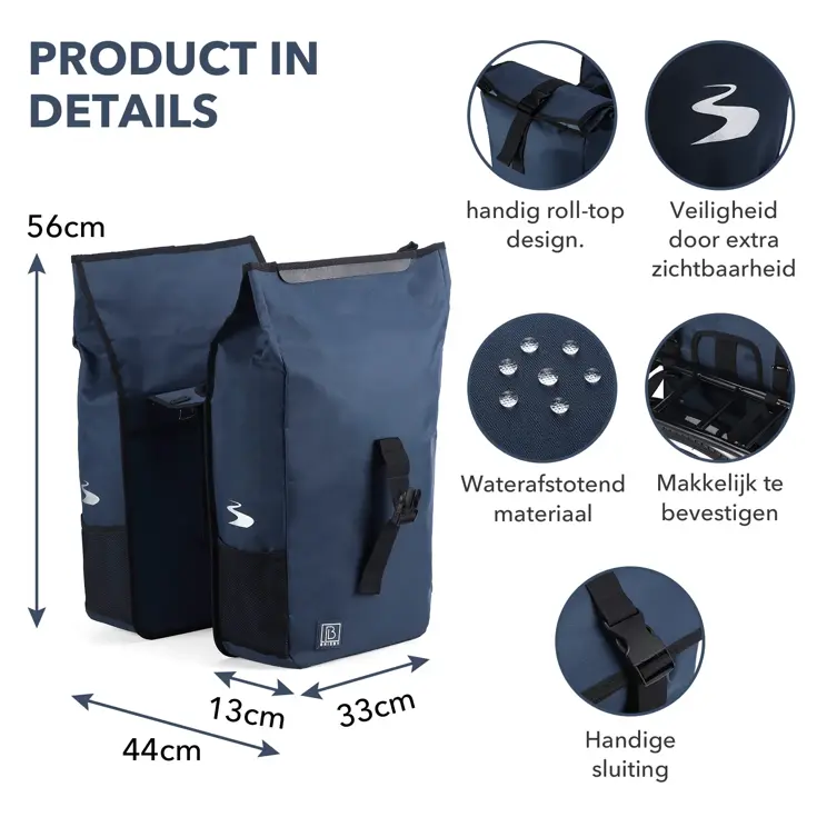 Fietstas Rolltop - Dubbel - Waterdicht