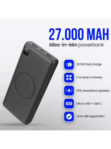 Powerbank met Draadloze Qi Lader