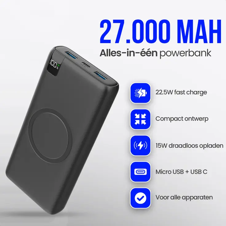 Powerbank met Draadloze Qi Lader