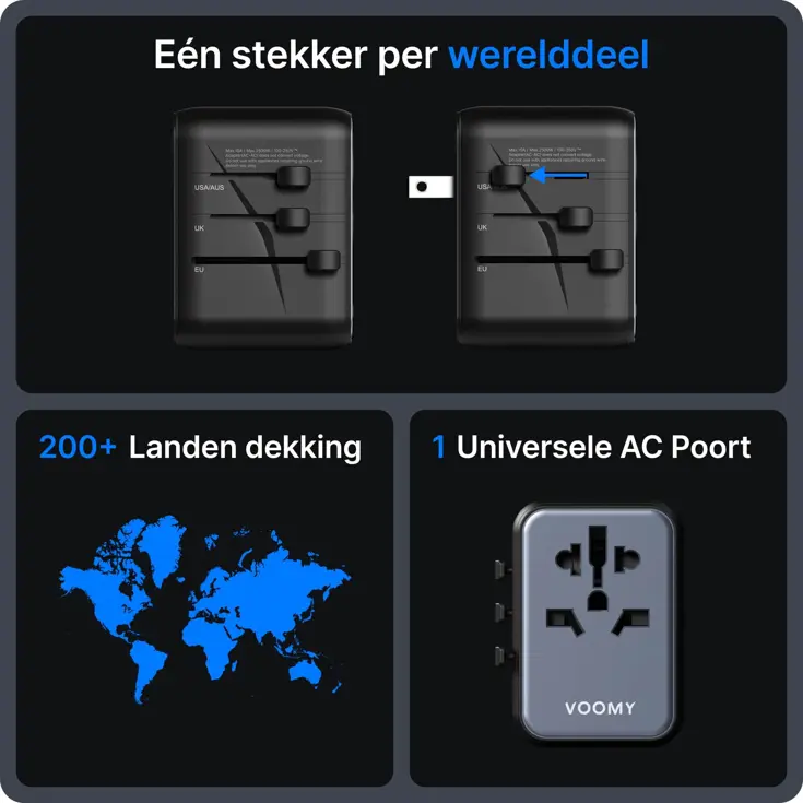 Travel Y612 - Wereldstekker - 170+ landen 12W