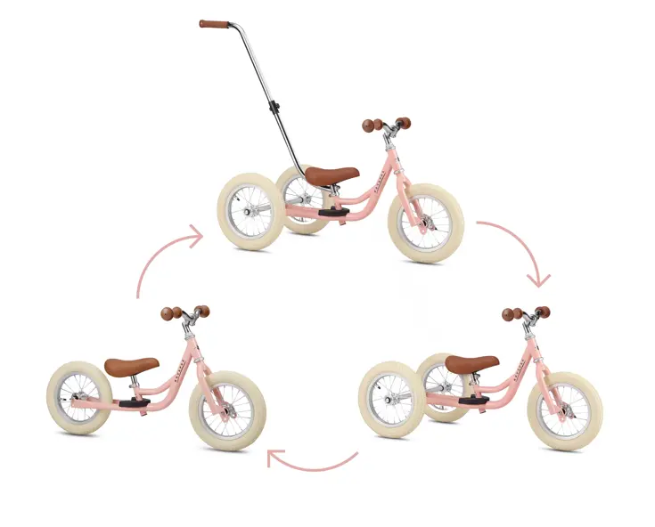 2-in-1 Loopfiets Driewieler met Duwstang