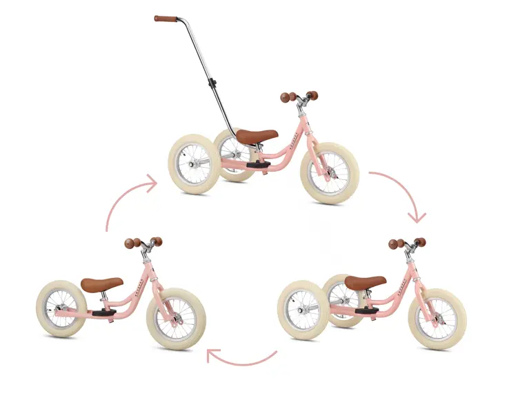 2-in-1 Loopfiets Driewieler met Duwstang