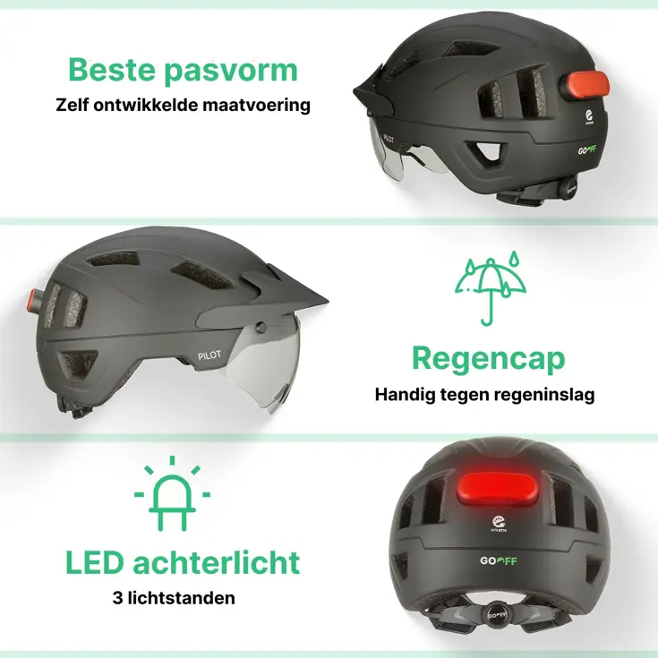 GO-OFF PILOT fietshelm met regencap