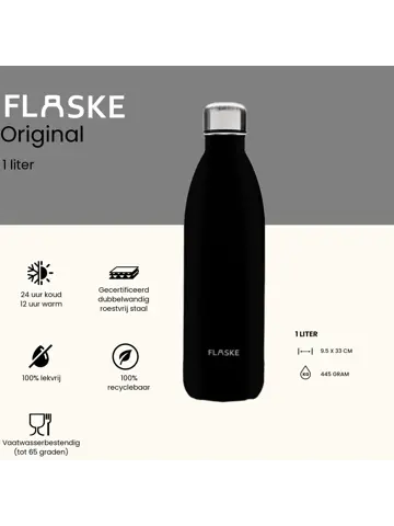 FLASKE 1 liter  RVS Drinkfles