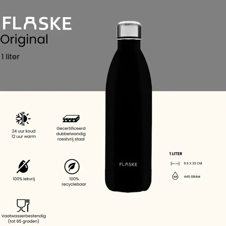 FLASKE 1 liter  RVS Drinkfles