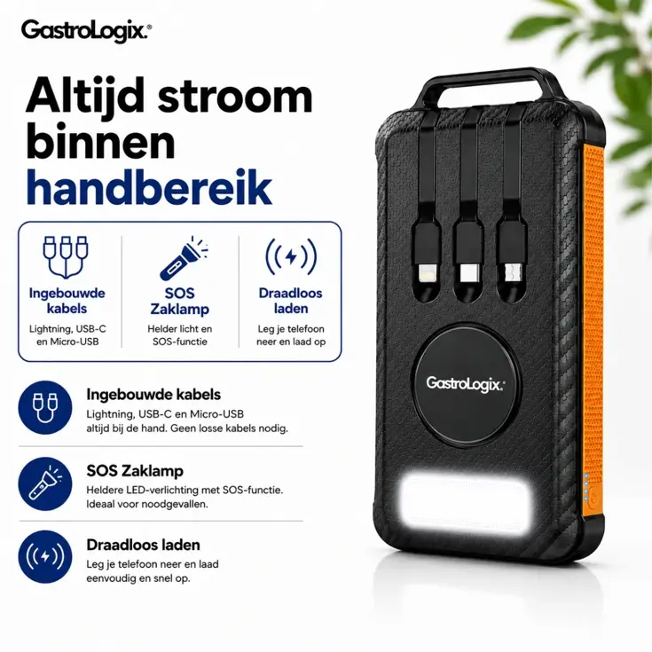 Solar Powerbank Zwart 10.000 mah