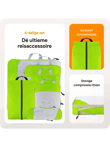Packing cubes compressie set – 6-delig – Groen