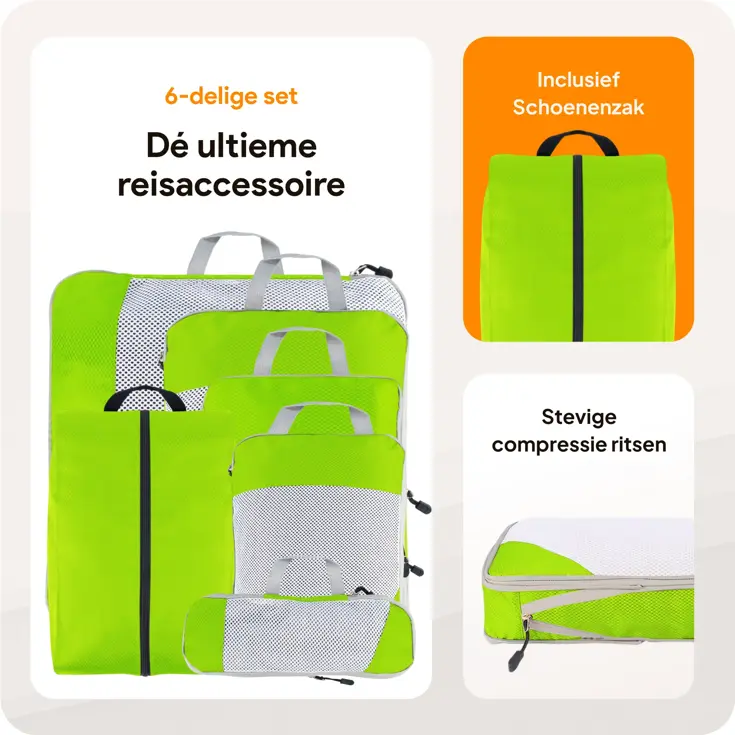 Packing cubes compressie set – 6-delig – Groen