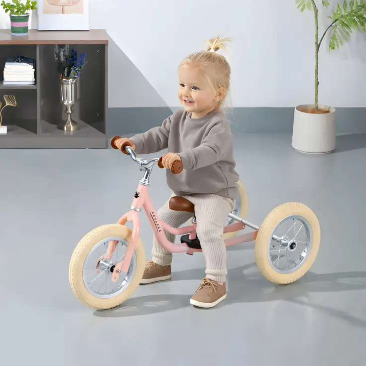 2-in-1 Loopfiets Driewieler met Duwstang