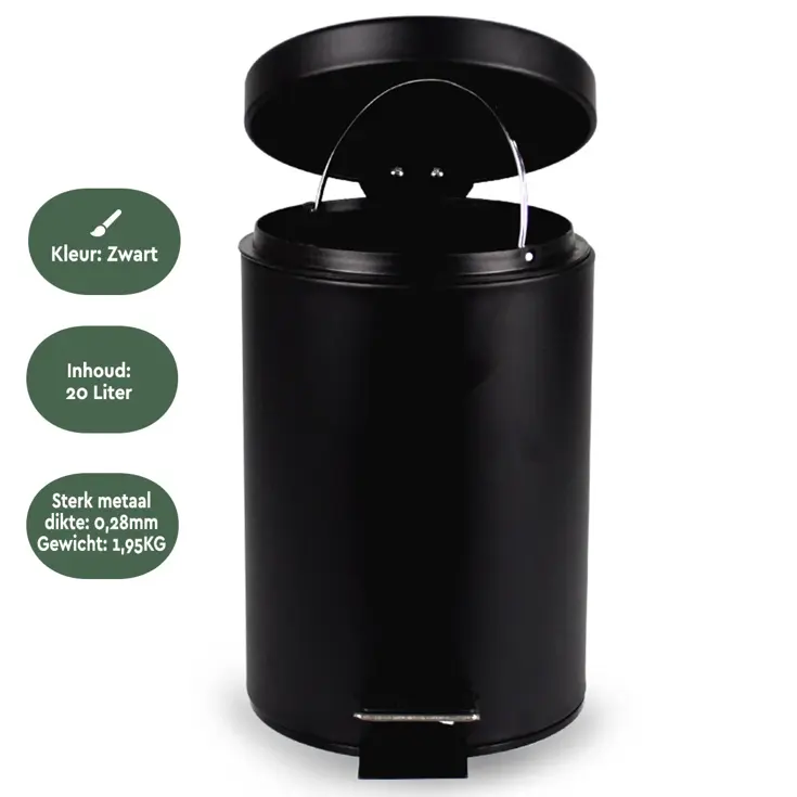 Pedaalemmer 20L – Zwart – Afvalbak