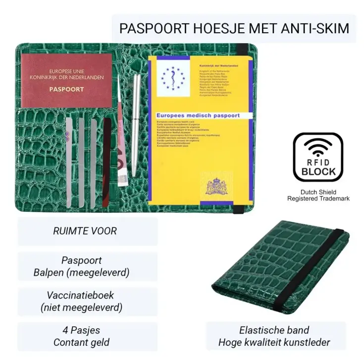 RFID Medisch Paspoort Hoes - Anti Skim - Krokodil