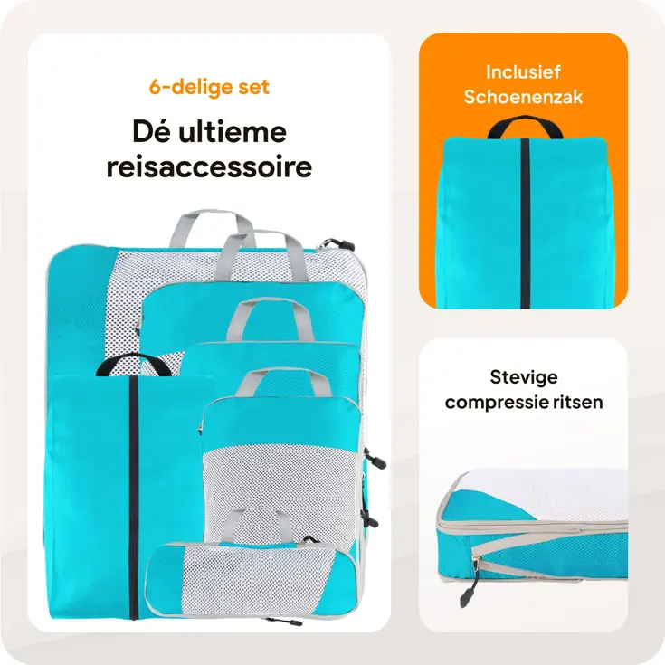 Packing cubes compressie set – 6-delig – Li Blauw