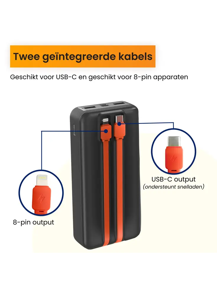 Powerbank 20000 mAh met Ingebouwde Kabels