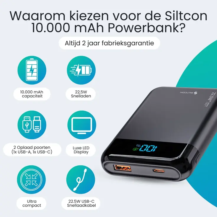 Compacte Powerbank - 10.000mAh - 22,5W