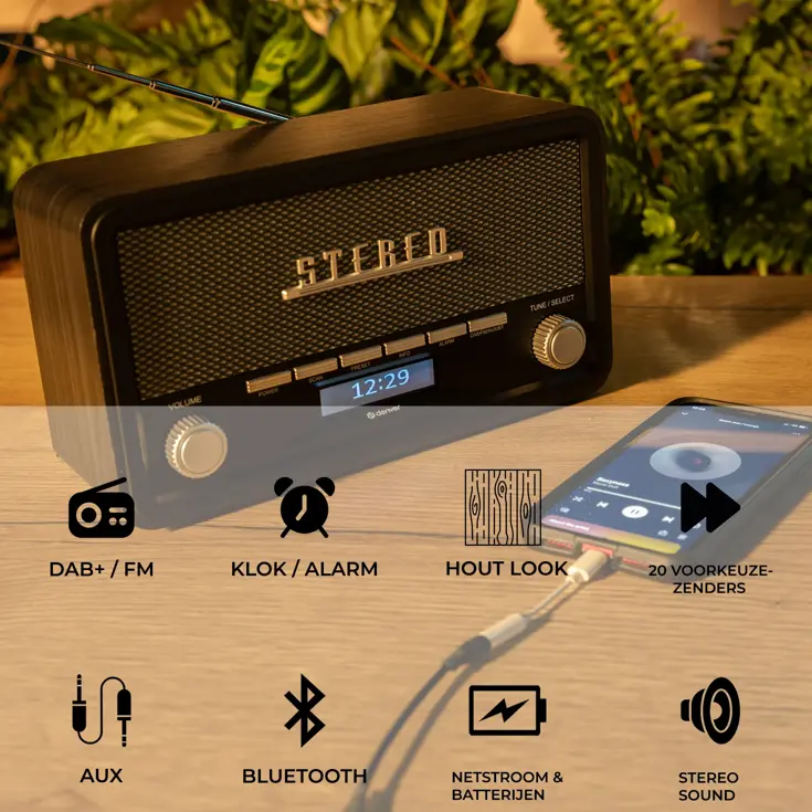Stereo DAB+/FM radio Bluetooth Alarmfunctie