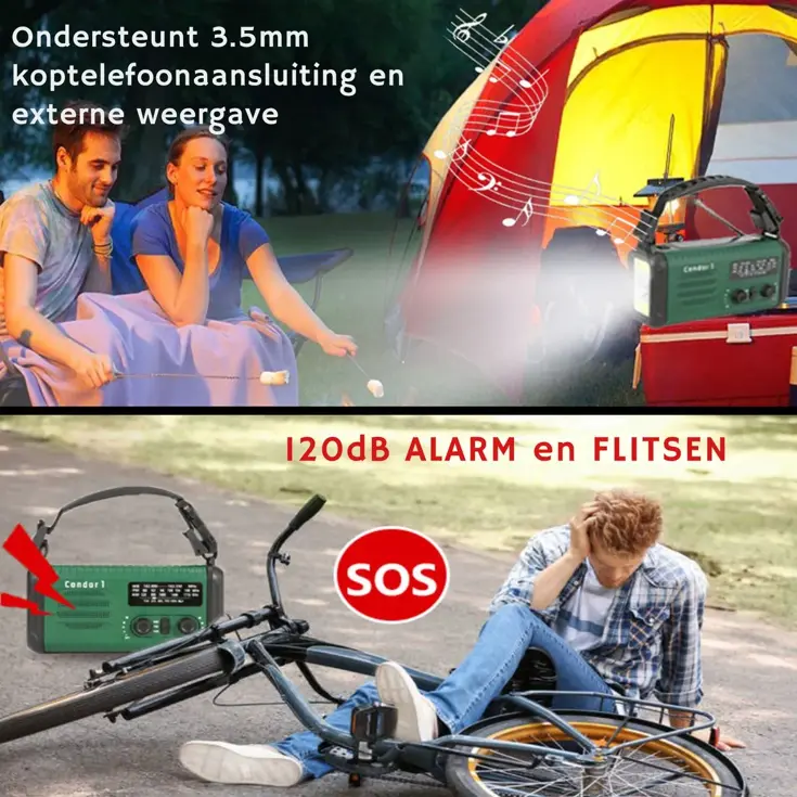 NoodRadio Solar Opwindbaar - FM/AM - 20.000mAh