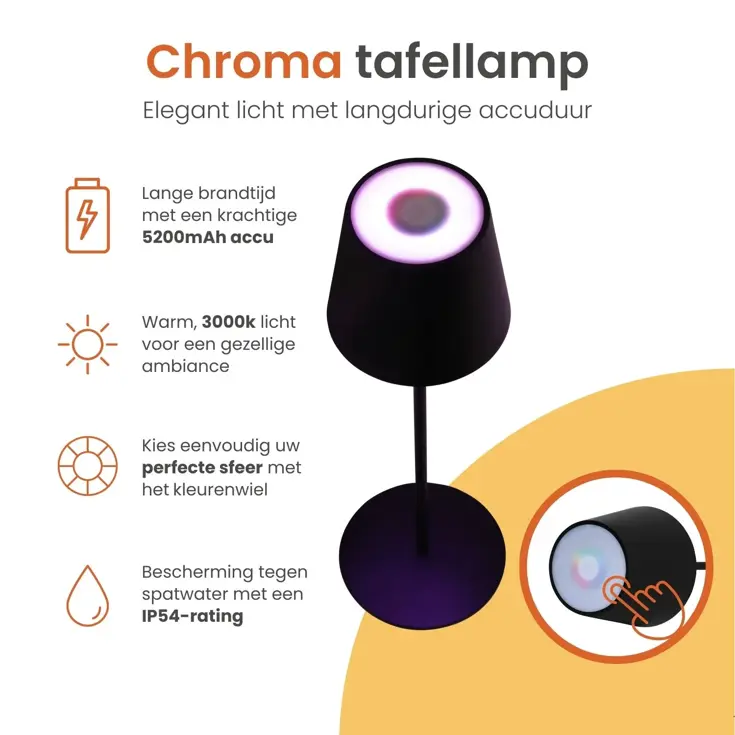 Chroma Tafellamp Oplaadbaar - 38cm - RGBW