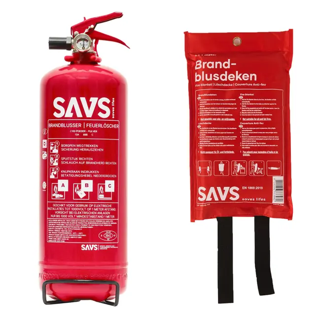 Brandblus box Poederblusser 2 kg en Blusdeken