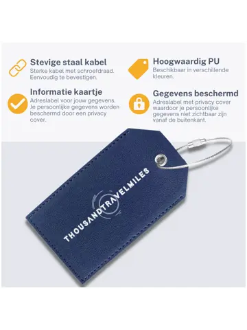 Bagagelabel – 4 stuks – Leer – Blauw