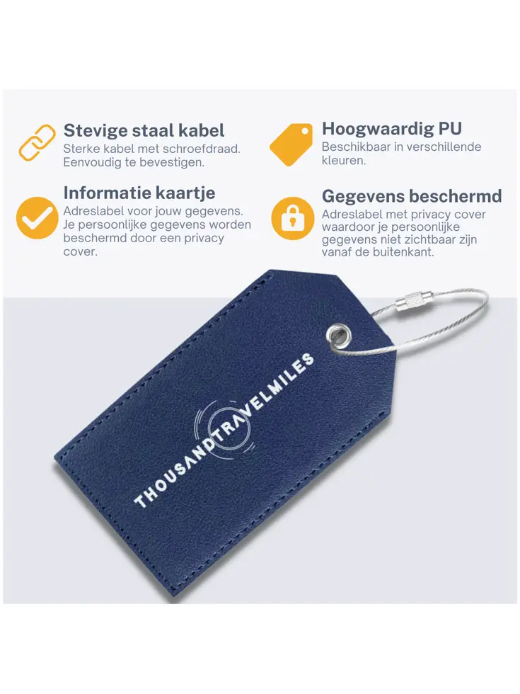 Bagagelabel – 4 stuks – Leer – Blauw