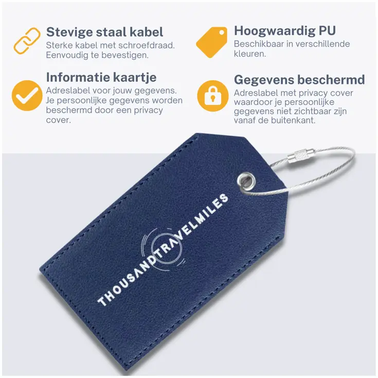 Bagagelabel – 4 stuks – Leer – Blauw