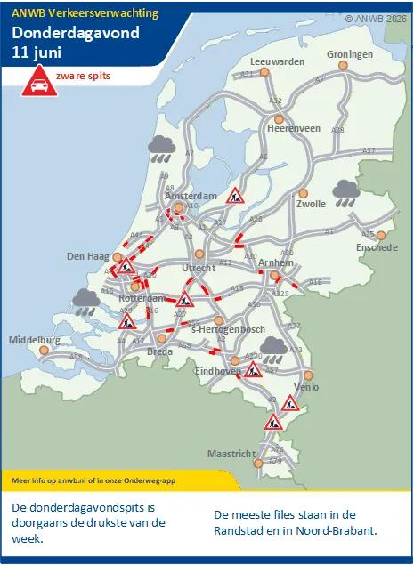Donderdagavond een zware spits. Meeste files in Randstad en Noord-Brabant.