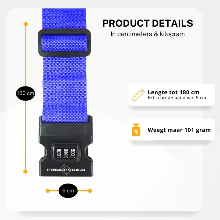 Kofferriem met cijferslot 180 cm – Blauw