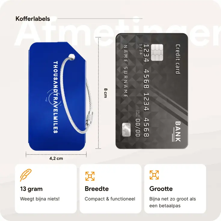 2 Kofferriem + 2 Bagagelabel –4-delig– Blauw