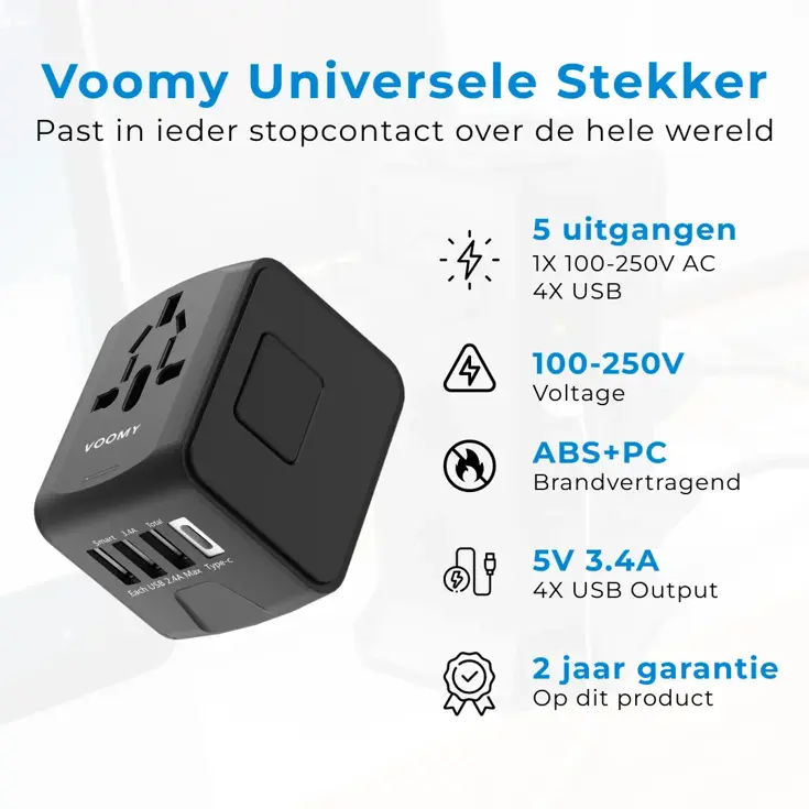 Travel Y20 - Wereldstekker - 200+ landen 4 USB
