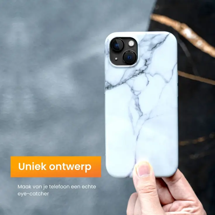 R2B iPhone 15 Hoesje Marmer + Screenprotector