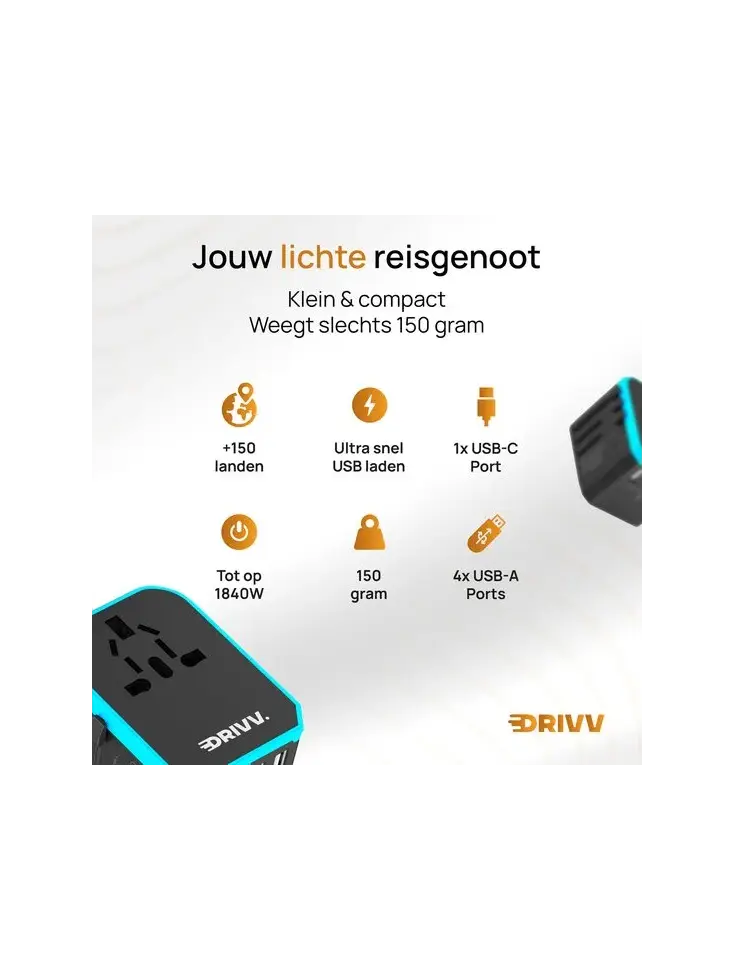 Universele Wereldstekker - Fast Charge