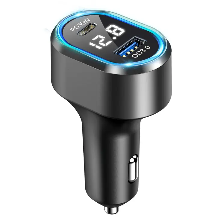 48W Autolader USB-C LED Spanningsmeter 12V