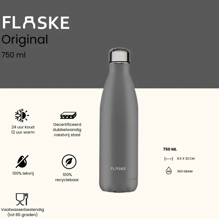 FLASKE 750 ml  RVS Drinkfles