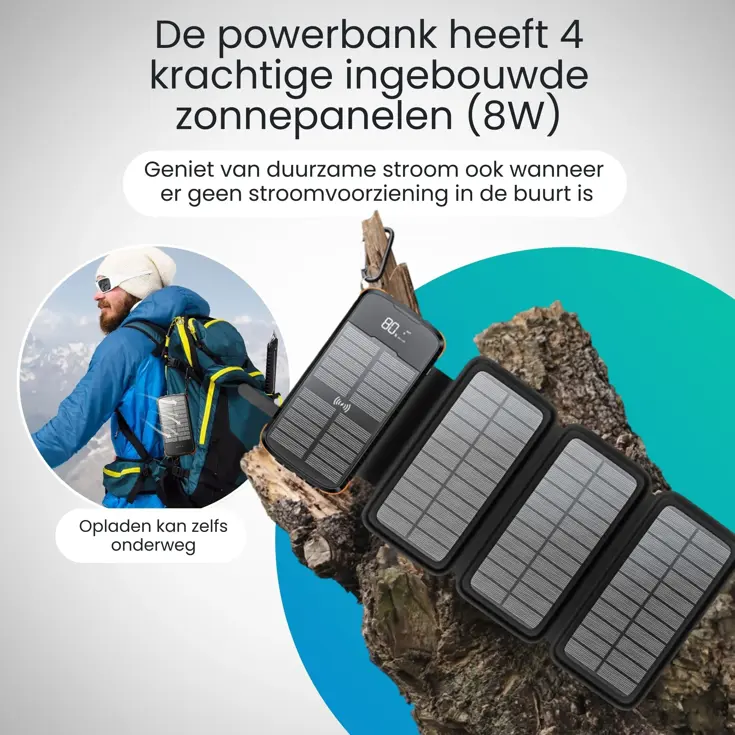 Solar Powerbank - 30.000mAh - 4 Panelen