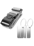 Kofferriem + 2 Bagagelabel – 3-delig – Zilver