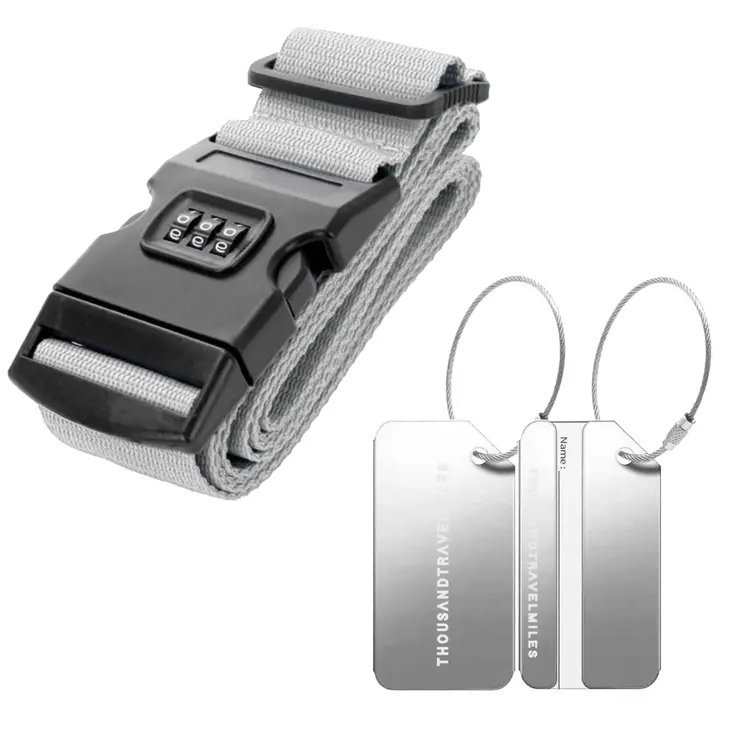 Kofferriem + 2 Bagagelabel – 3-delig – Zilver