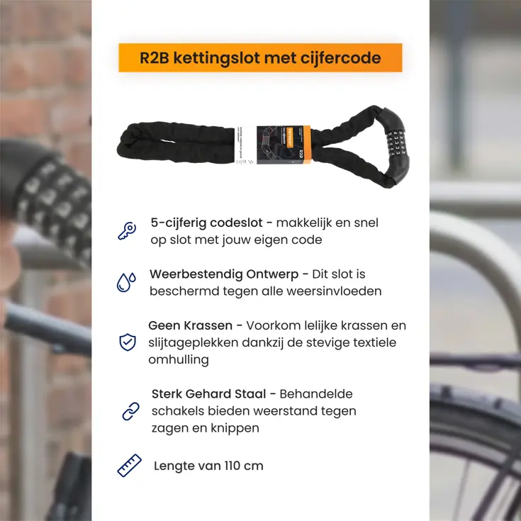 Fietsslot met cijferslot - 110 cm - Kettingslot