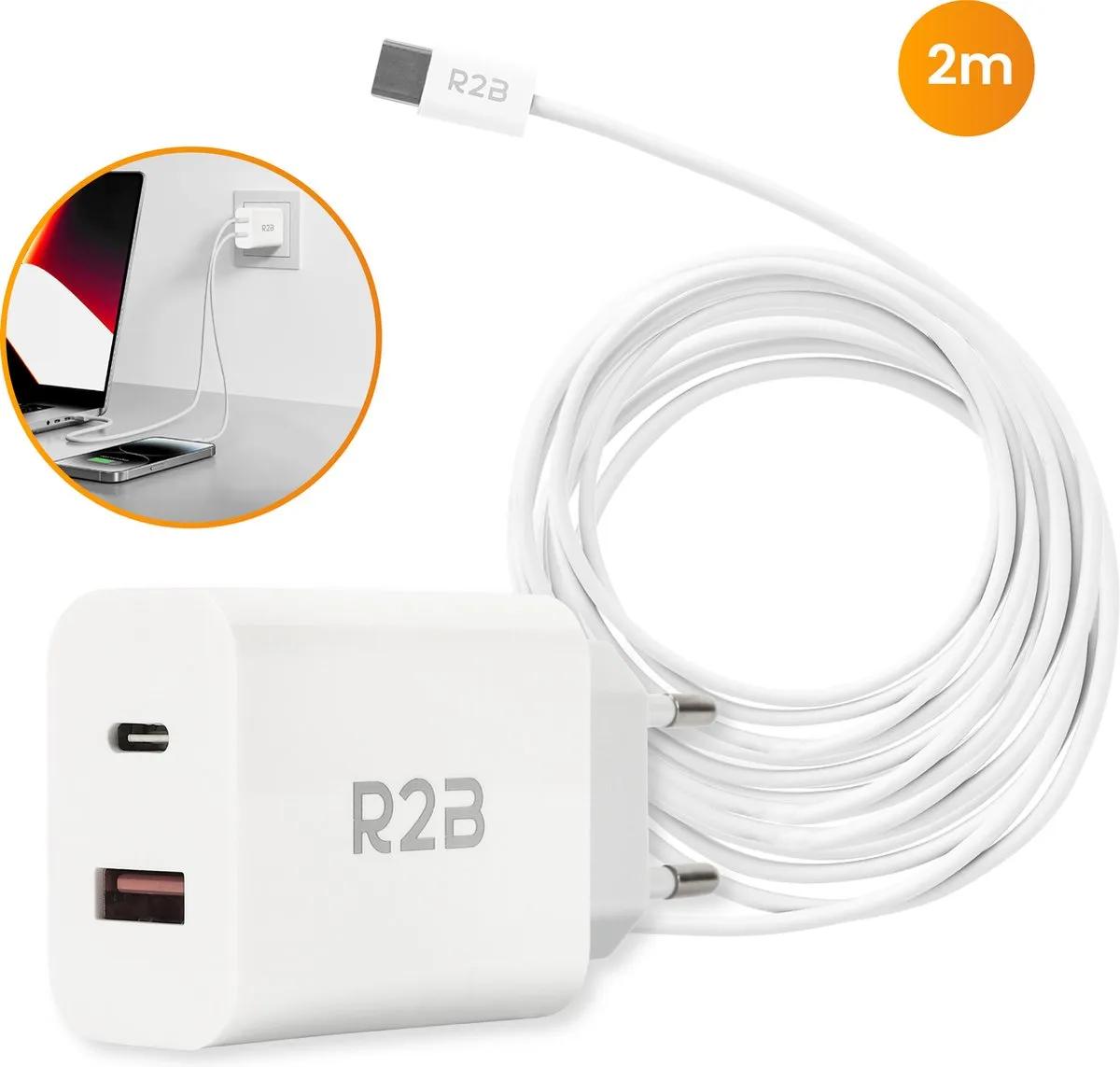 R2B  USB-C Kabel 2m met USB-A & USB-C Adapter  Wit main product image