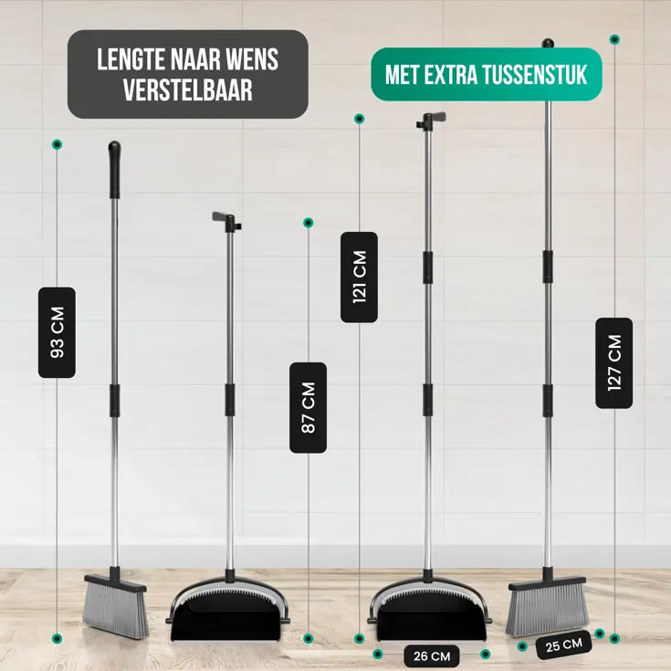 Stoffer en Blik met Lange Steel - Verstelbaar