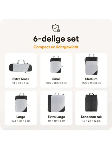 Packing cubes compressie set – 6-delig – Zwart