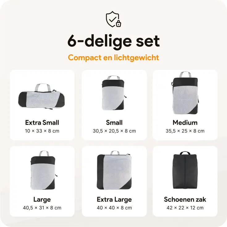 Packing cubes compressie set – 6-delig – Zwart