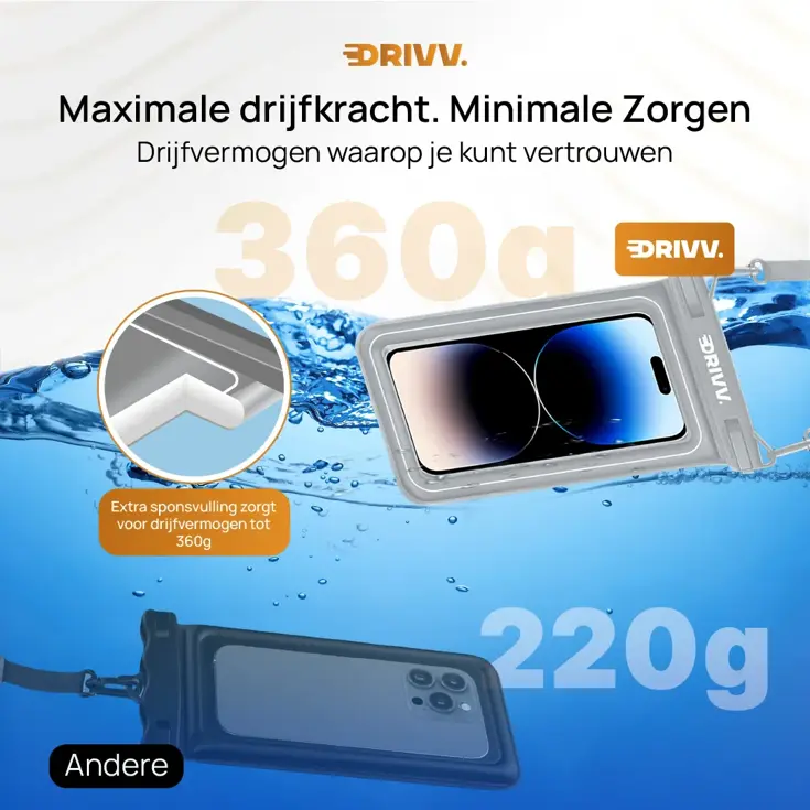 Drivv. Waterdicht Telefoonhoesje - 6.8" Grijs