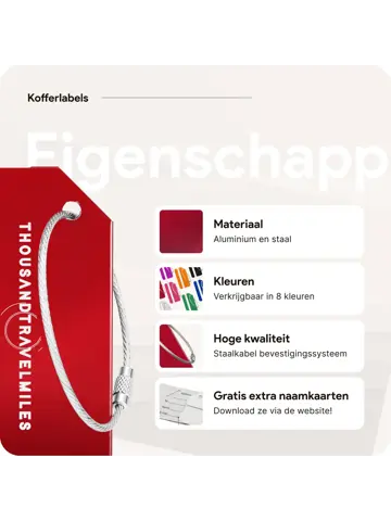 Kofferriem + 2 Bagagelabel – 3-delig – Rood