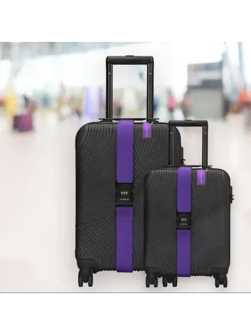 Kofferset 4-delig kofferriem + bagagelabels Paars