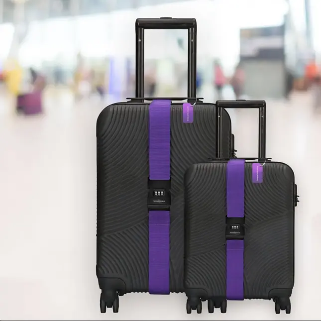 Kofferset 4-delig kofferriem + bagagelabels Paars